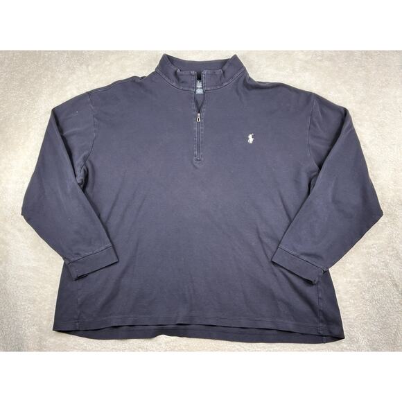 Polo Ralph Lauren Sweatshirt Mens 3XB Navy Quarter Zip Mock Neck Big 3XL Vintage - Picture 1 of 6